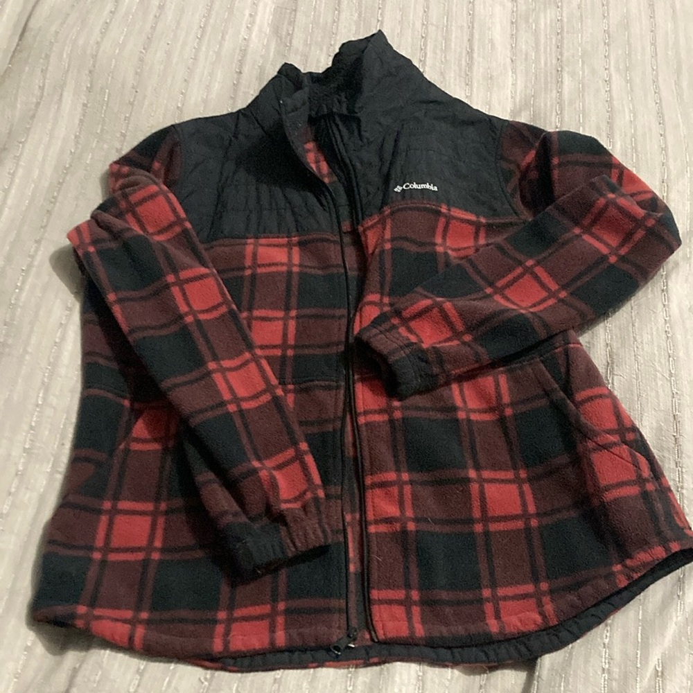 Columbia xxl red and black plaid fleece, full zip